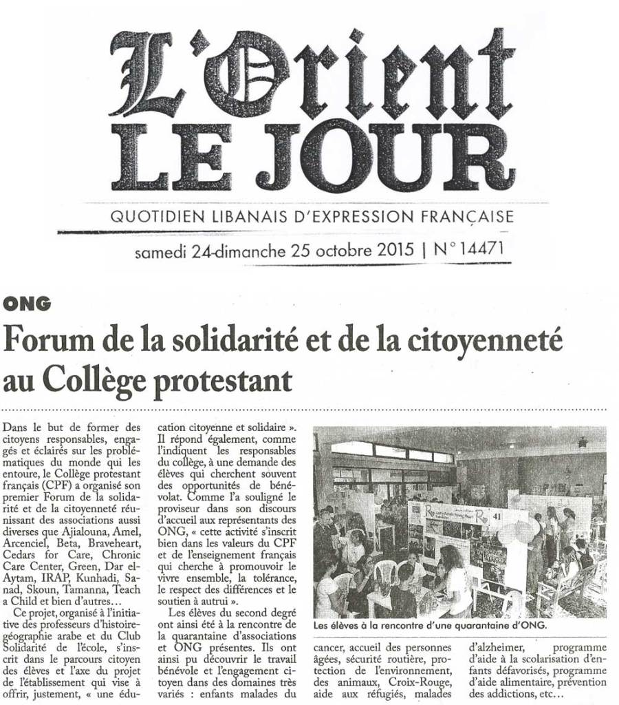 Article-L’orient-le-jour | Collège Protestant Français – Beyrouth Liban